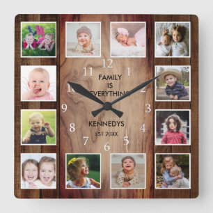 Reloj Cuadrado Personalizado 12 Collage de fotos Familia Cita Mad