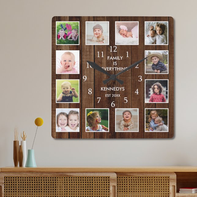 Reloj Cuadrado Personalizado 12 Collage de fotos Familia Cita Pal (Subido por el creador)