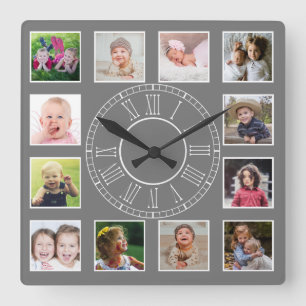 Reloj Cuadrado Personalizado 12 Collage de fotos familiar número