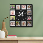 Reloj Cuadrado Personalizado 12 Nombre de familia Collage de foto<br><div class="desc">Crea tu propio reloj de pared de collage con 12 de tus fotos favoritas. El reloj de fotos te ayuda a valorar tus momentos especiales y también hace un regalo para padres, abuelos y amigos. El reloj personalizado lo convierte en un regalo perfecto para todas las ocasiones. Personalice con el...</div>