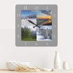 Reloj Cuadrado Personalizado 4 Collage de fotos personalizado<br><div class="desc">Sube tus fotos y crea fácilmente tu reloj de pared de collage de fotos personalizado. Haga clic en PERSONALIZAR ADICIONAL para cambiar el color del marco cuadrado. Puede TRANSFERIR este DISEÑO a otros productos de Zazzle y ajustarlo para que se ajuste a la mayoría de los artículos de Zazzle. Los...</div>