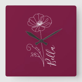 Reloj Cuadrado Personalizado Agosto Poppy Nacimiento Regalo de Fl