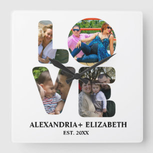 Reloj Cuadrado Personalizado amor moderno 4 collage de fotos para