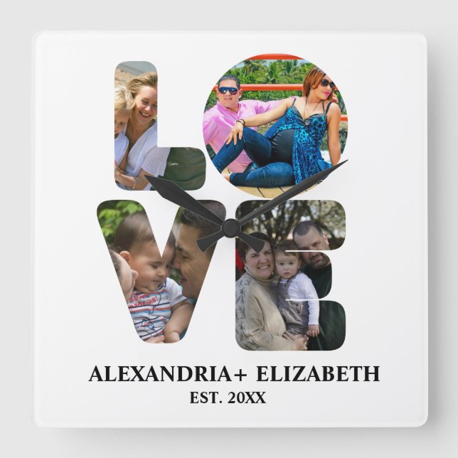 Reloj Cuadrado Personalizado amor moderno 4 collage de fotos para (Anverso)