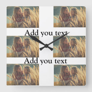 Reloj Cuadrado personalizado añada su collage de fotos de texto f
