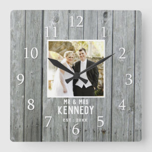 Reloj Cuadrado Personalizado Aniversario del Boda de Madera Gris