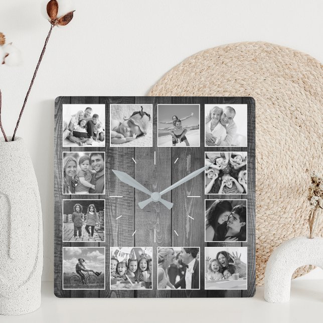 Reloj Cuadrado Personalizado Collage de fotos Rústico granjero Bl (Subido por el creador)