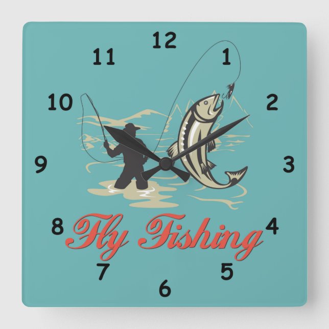 Reloj Cuadrado Personalizado colorido atrapando un pez, pescando  (Anverso)