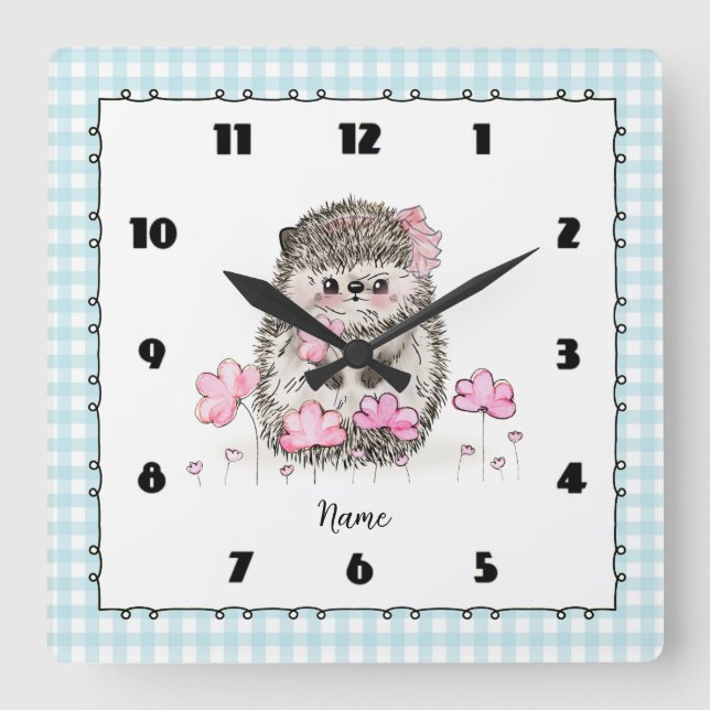 Reloj Cuadrado Personalizado Cute Little Hedgehog Blue (Anverso)