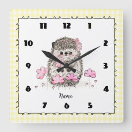 Reloj Cuadrado Personalizado Cute Pequeño Hedgehog Amarillo