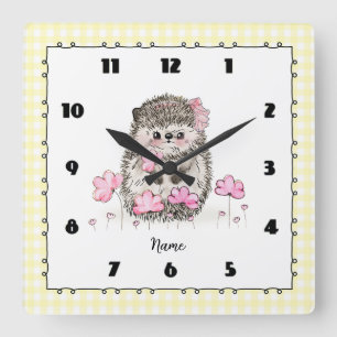 Reloj Cuadrado Personalizado Cute Pequeño Hedgehog Amarillo