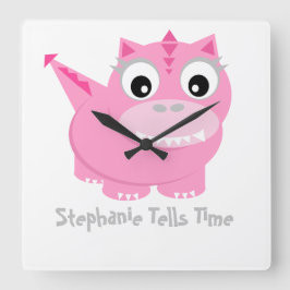 Reloj Cuadrado Personalizado Cute Pink Dino Kawaii