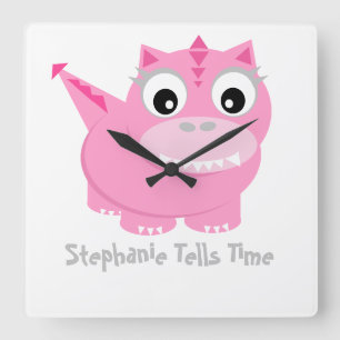 Reloj Cuadrado Personalizado Cute Pink Dino Kawaii