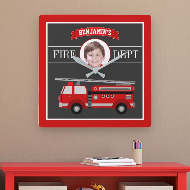 Reloj Cuadrado Personalizado de bomberos  foto nombre niño sala (Subido por el creador)