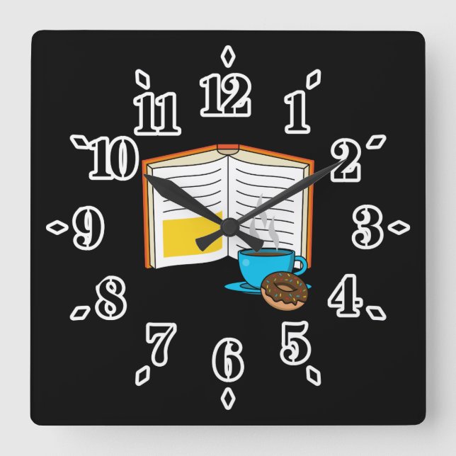 Reloj Cuadrado Personalizado de Café y Donut para Libros (Anverso)