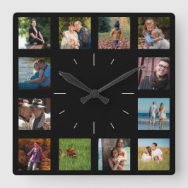 Reloj Cuadrado personalizado de Collage de 12 fotos familiares ✨