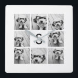 Reloj Cuadrado Personalizado de Collage de fotos Monograma Blanco<br><div class="desc">Puedes usar fotos de Instagram para este diseño. Utiliza 8 fotos cuadradas para crear un regalo único y personal. O puedes mantener el cachorro hipster y hacer un keepsake de moda. Si necesita ajustar las imágenes,  haga clic en la herramienta personalizar para realizar cambios.</div>
