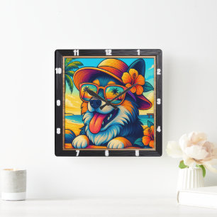 Reloj Cuadrado Personalizado de gafas de sol de perro tropical