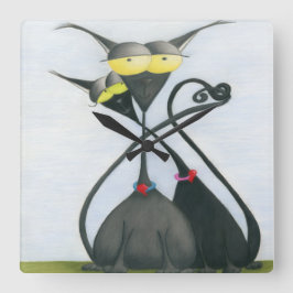 Reloj Cuadrado Personalizado de gato negro y gris