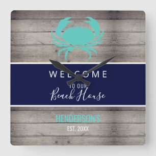 Reloj Cuadrado Personalizado de la familia Nautical Beach House R