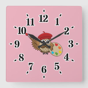 Reloj Cuadrado Personalizado de Lechuza Cute Painter