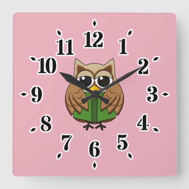 Reloj Cuadrado Personalizado de libros de lectura de Lechuza de B (Anverso)