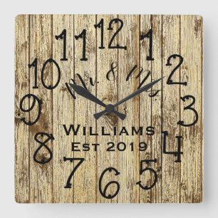 Reloj Cuadrado Personalizado de Madera Marrón Rústico
