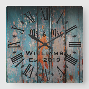 Reloj Cuadrado Personalizado de Madera Vintage Rústico