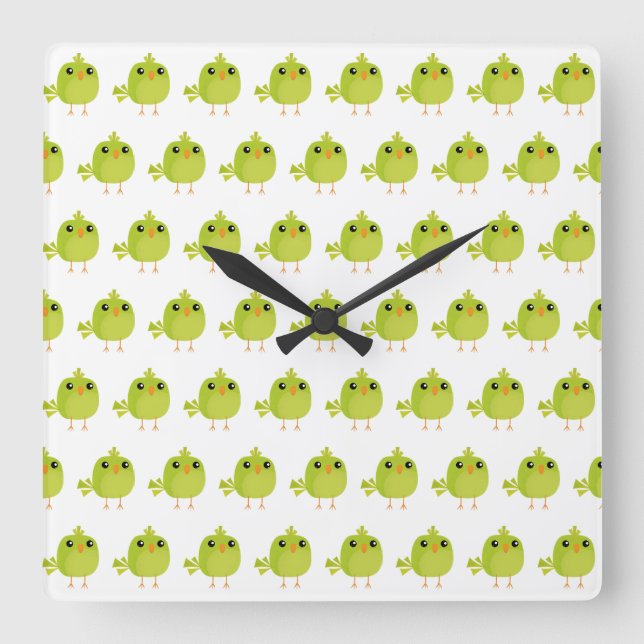 Reloj Cuadrado Personalizado de pájaro verde (Anverso)