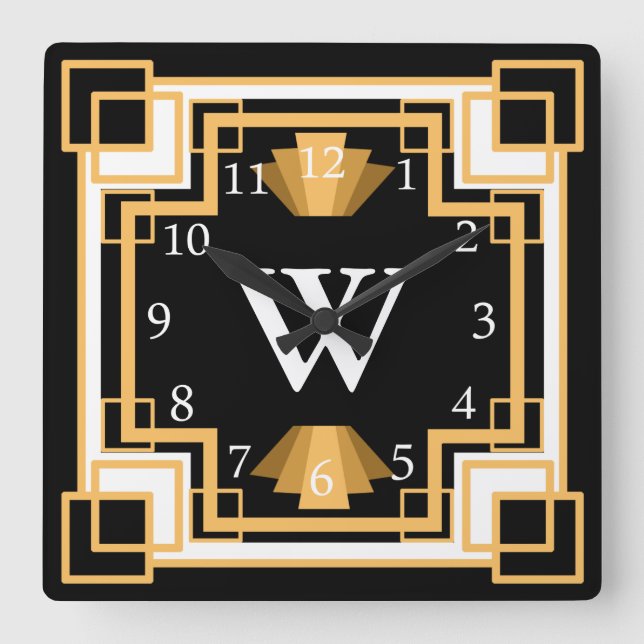 Reloj Cuadrado Personalizado de patrones geométricos Art Deco Vin (Anverso)