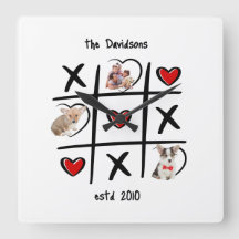 Reloj cuadrado personalizado de Tic-Tac-Toe con fo