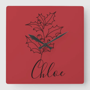 Reloj Cuadrado Personalizado December Holly Birth Flower Gift