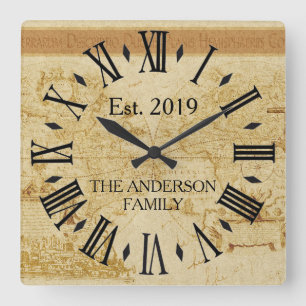 Reloj Cuadrado Personalizado del mapa del viejo mundo de la antig