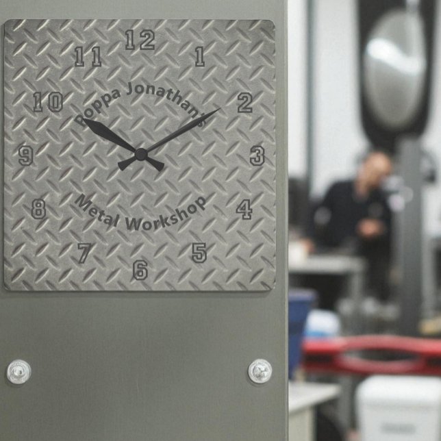 Reloj Cuadrado Personalizado del patrón de lug Metalizado de imit (diamond plate design template square wall clock)