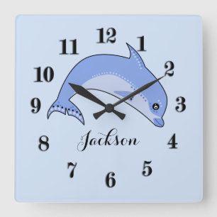 Reloj Cuadrado Personalizado delfines lindos niños ilustracion pe