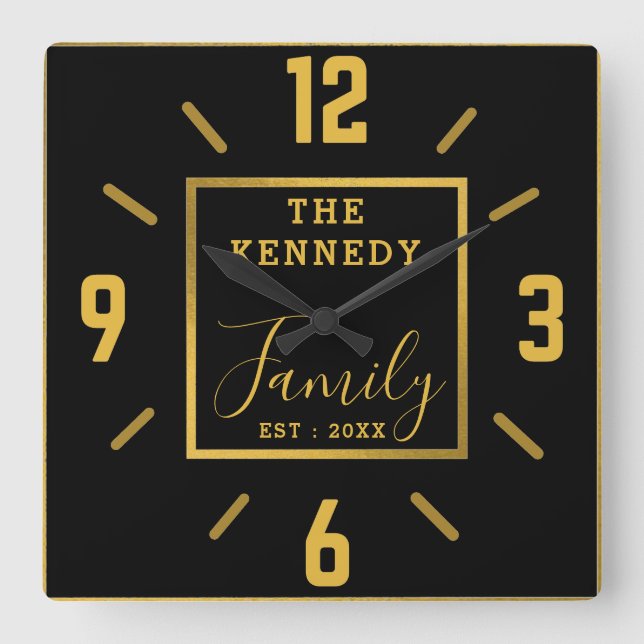 Reloj Cuadrado Personalizado El Nombre Moderno De La Familia Negr (Anverso)