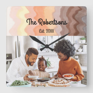 Reloj Cuadrado Personalizado familia foto kesake retro stripes so