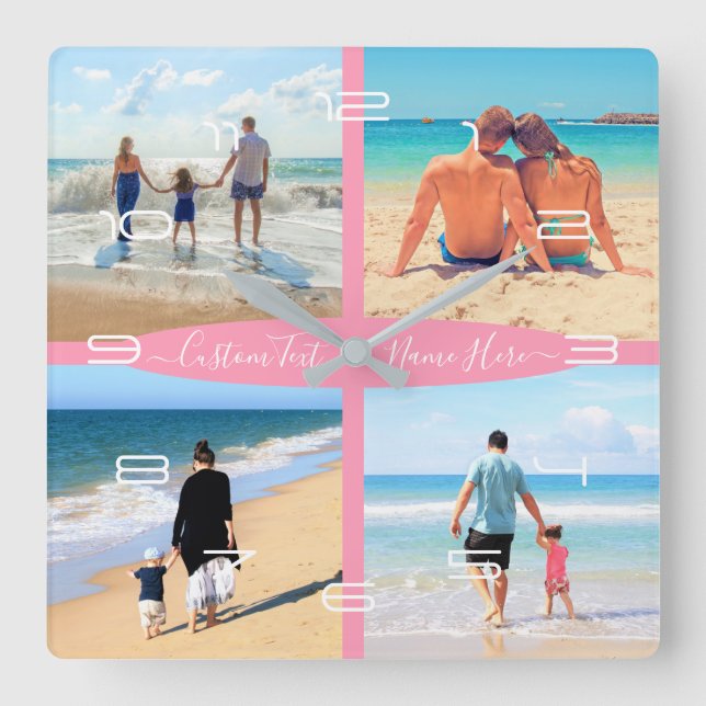 Reloj Cuadrado Personalizado Foto Collage Familia Amor Personaliz (Anverso)