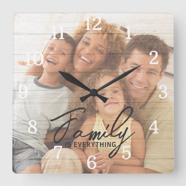 Reloj Cuadrado Personalizado Foto Cotización de la familia de la  (Anverso)