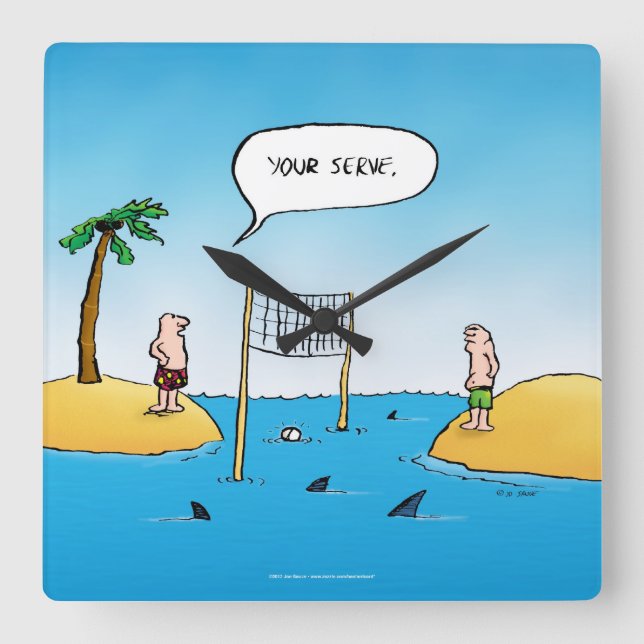 Reloj Cuadrado Personalizado gracioso de voleibol de tiburones (Anverso)