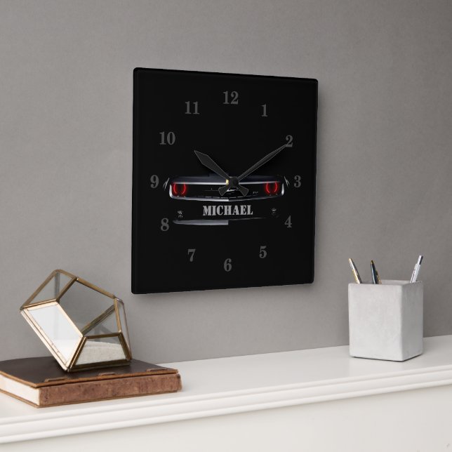 Reloj Cuadrado Personalizado Guay negro Chevy Camaro Tus números  (Oficina)