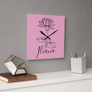 Reloj Cuadrado Personalizado Julio Agua Lily Nació Regalo de Flor