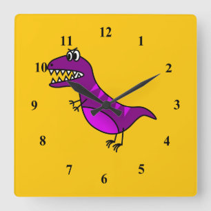 Reloj Cuadrado Personalizado lindo enojado de dinosaurio morado