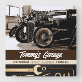 Reloj Cuadrado Personalizado mecánico motocicleta Garage Square W