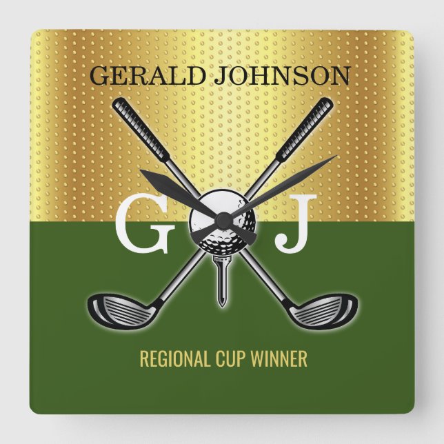 Reloj Cuadrado Personalizado minimalista Elegant Golf Monograma (Anverso)