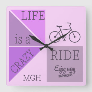 Reloj Cuadrado Personalizado Monograma La vida es un viaje loco