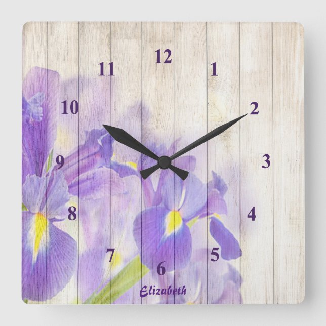Reloj Cuadrado Personalizado morado floral (Anverso)