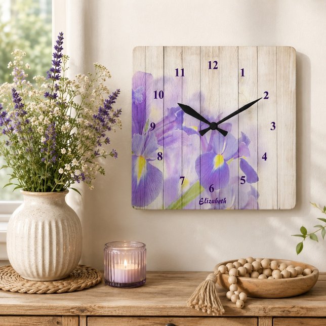 Reloj Cuadrado Personalizado morado floral (Subido por el creador)