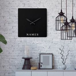 Reloj Cuadrado Personalizado negro simple Añadir su nombre elegan
