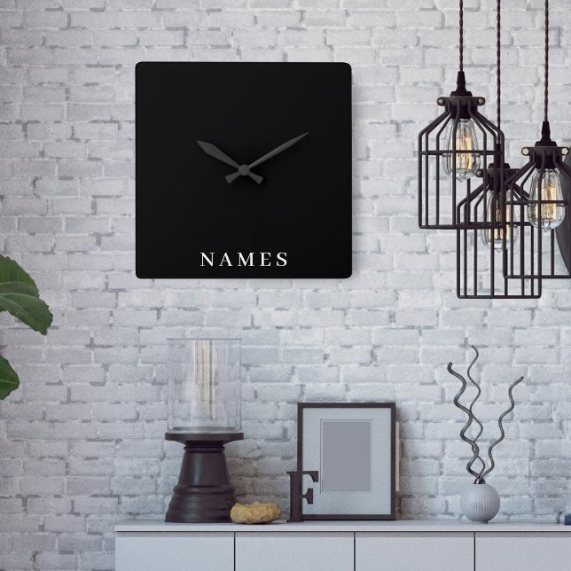 Reloj Cuadrado Personalizado negro simple Añadir su nombre elegan (Subido por el creador)